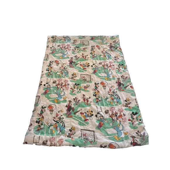Disney Mickey Friends Sports Comforter Minnie Goofy Donald Vtg 80s Reversible - Picture 6 of 14
